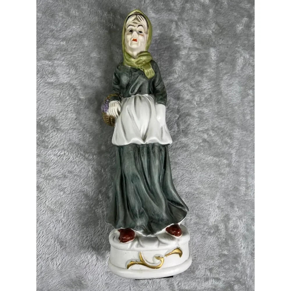 Vintage Porcelain Grandmother Woman Figurine Basket Folk Art Decor Hand Painted
